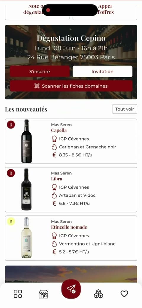 Écran de l'application mobile Cepino.
